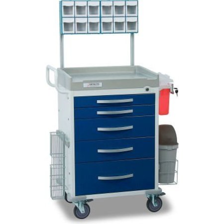 DETECTO Detecto® Loaded Rescue Series Anesthesiology Medical Cart, White Frame with 5 Blue Drawers RC33669BLU-L